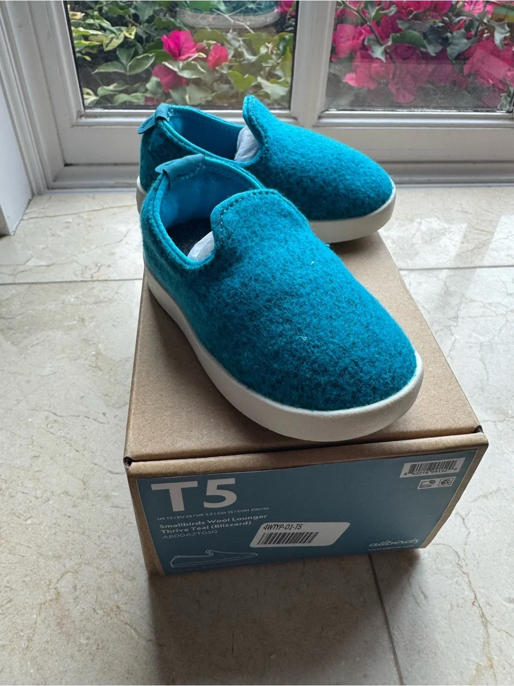 allbirds Kids Teal Wool Slip-On Sneakers with White Sole